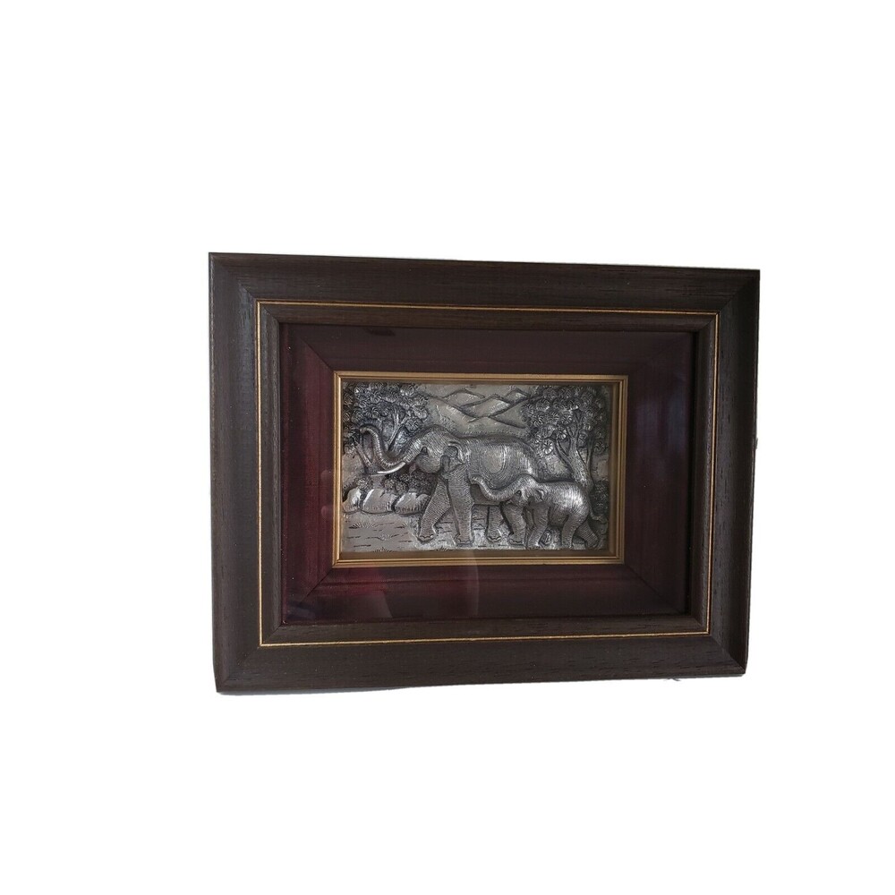 Elephant-Theme d Aluminum Relief Panel from Thailand, "Walking Elephant Family..
